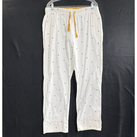 SOPHIE ALLPORT Women Pajama Pants Bees Elastic Drawstring Waist Sz L White 11-7 - Picture 2 of 12
